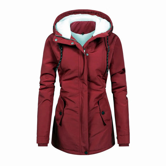 Damen Winter Parka Retro - Warme Fleece Jacke mit Kapuze