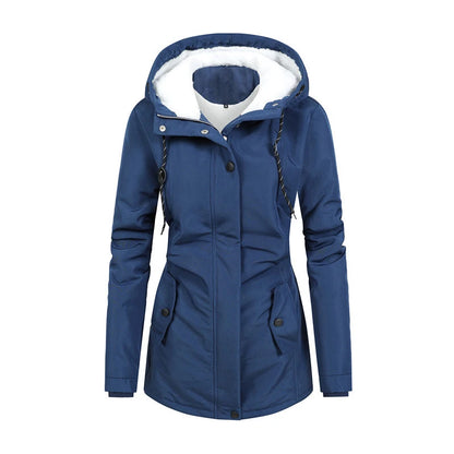 Damen Winter Parka Retro - Warme Fleece Jacke mit Kapuze