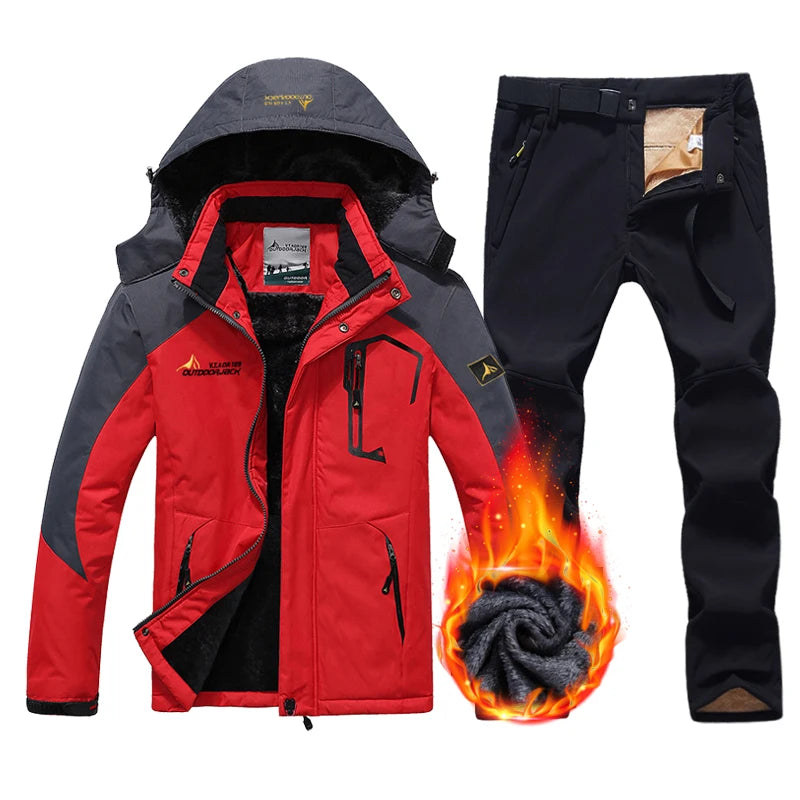 Herren Ski-Anzug Fleece Set - Jacke & Hose Wasserdicht Warm