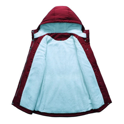 Damen Winter Parka Retro - Warme Fleece Jacke mit Kapuze