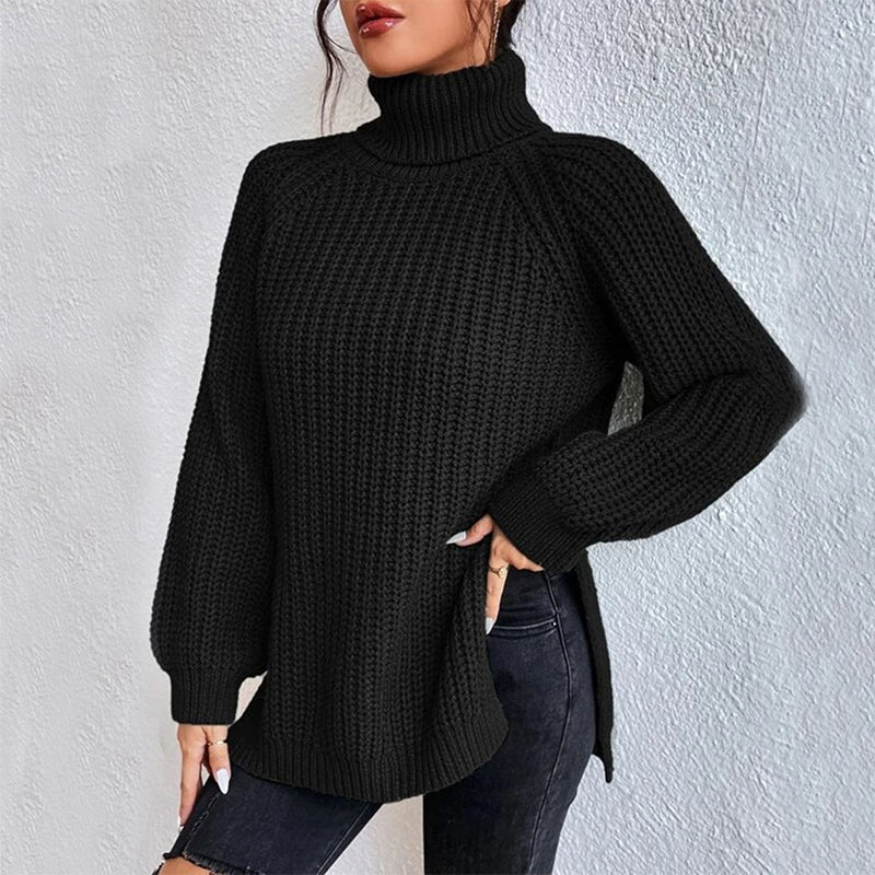Damen Rollkragen Pullover - Eleganter Split Design Sweater