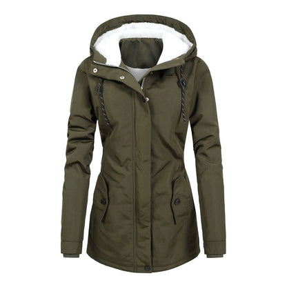 Damen Winter Parka Retro - Warme Fleece Jacke mit Kapuze