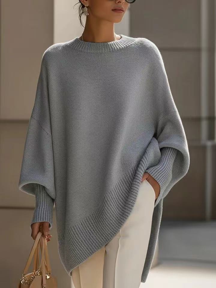 Damen Strickpullover Oversized - Dicker Rundhals Pullover Locker