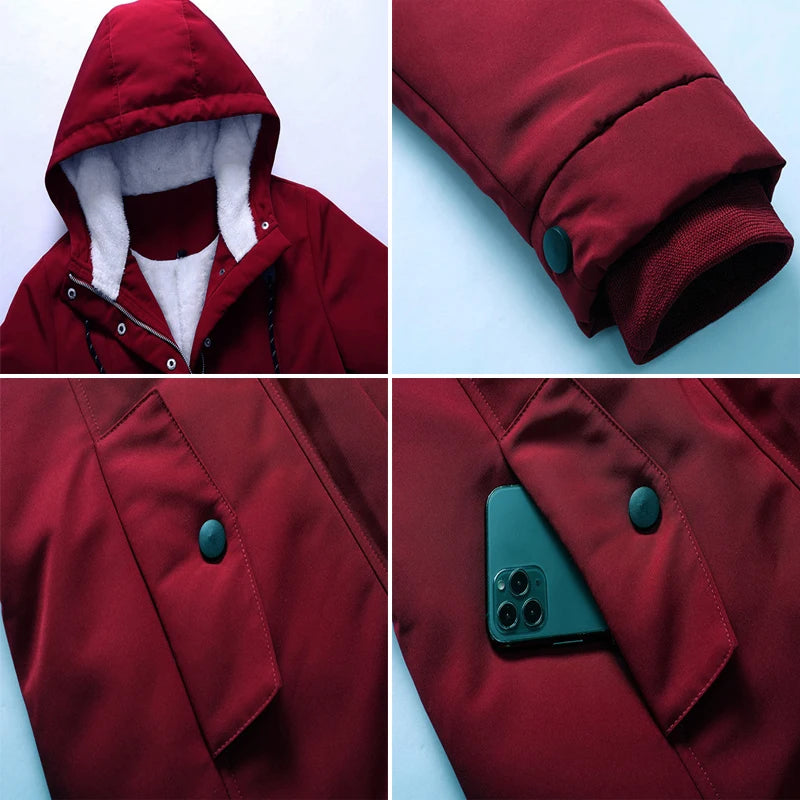 Damen Winter Parka Retro - Warme Fleece Jacke mit Kapuze