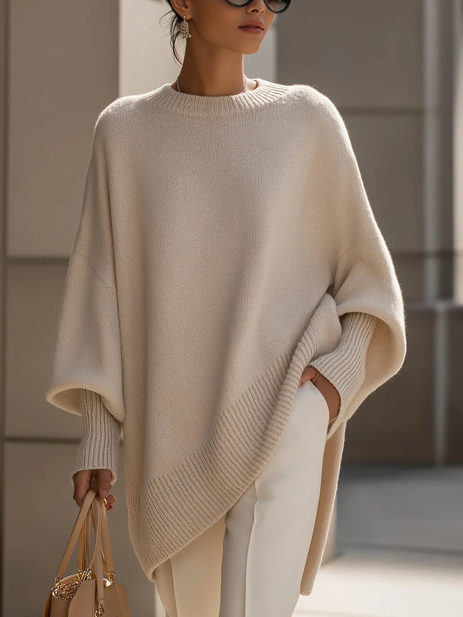 Damen Strickpullover Oversized - Dicker Rundhals Pullover Locker