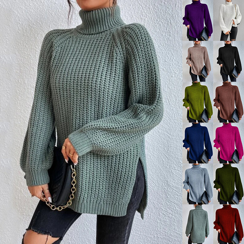 Damen Rollkragen Pullover - Eleganter Split Design Sweater