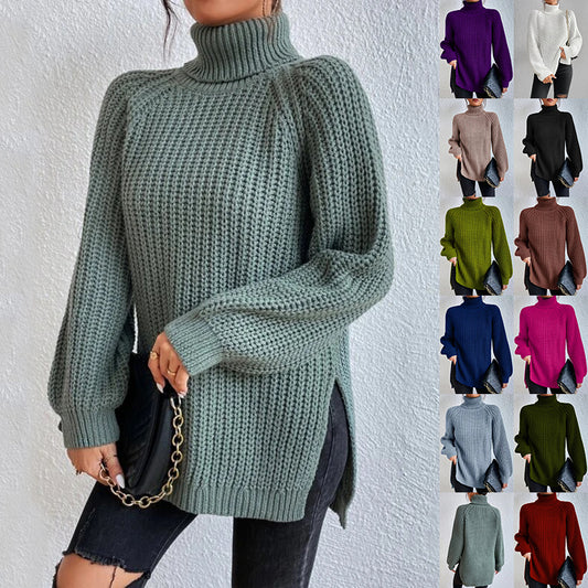 Damen Rollkragen Pullover - Eleganter Split Design Sweater