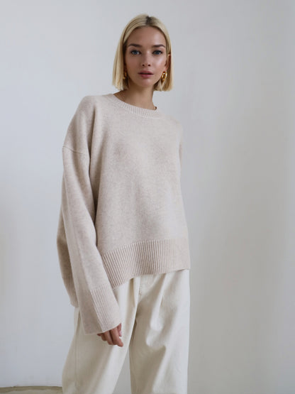 Damen Strickpullover Oversized - Dicker Rundhals Pullover Locker
